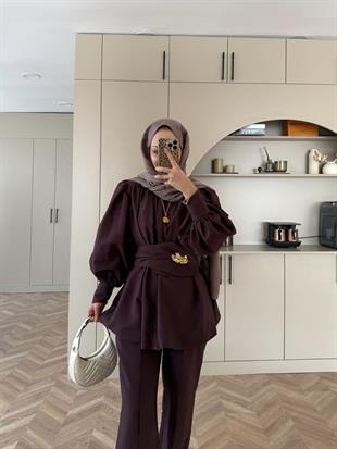 Zeyla Cupra Pantolonlu Takım Mürdüm