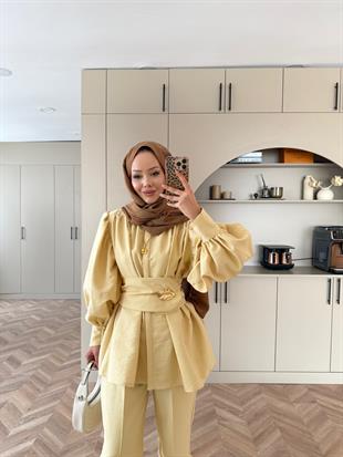 Zayle Cupra Pantolonlu Takım Sarı