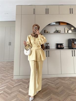Zayle Cupra Pantolonlu Takım Sarı