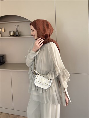 Zinnia Fırfırlı Şifon Pantolon Takım Çağla Yeşili (26065)