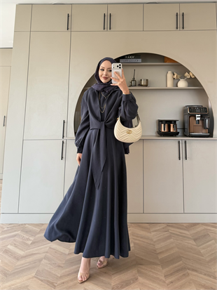 Zuma Sıfır Kol Bağlamalı Modal Elbise Lacivert (2006TB)