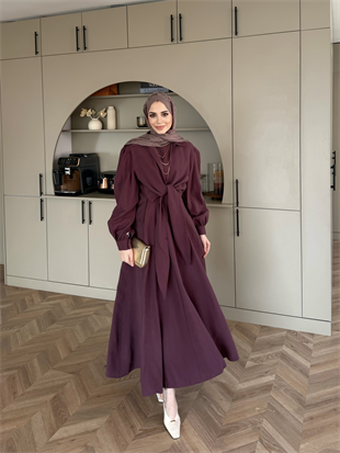 Zuma Sıfır Kol Bağlamalı Modal Elbise Mürdüm (2006TB)