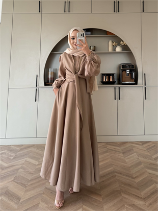 Zuma Sıfır Kol Bağlamalı Modal Elbise Bej (2006TB)