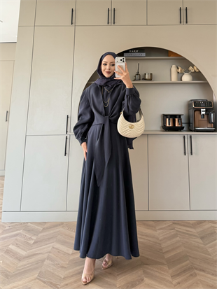 Zuma Sıfır Kol Bağlamalı Modal Elbise Lacivert (2006TB)