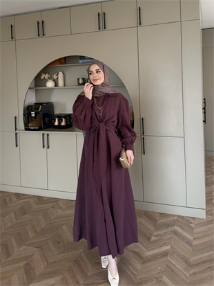 Zuma Sıfır Kol Bağlamalı Modal Elbise Mürdüm (2006TB)