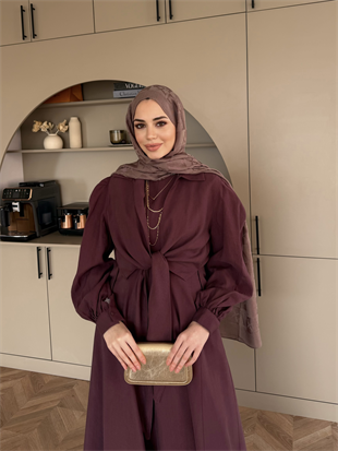 Zuma Sıfır Kol Bağlamalı Modal Elbise Mürdüm (2006TB)