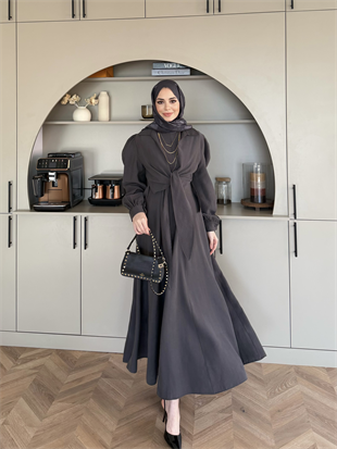 Zuma Sıfır Kol Bağlamalı Modal Elbise Antrasit (2006TB)