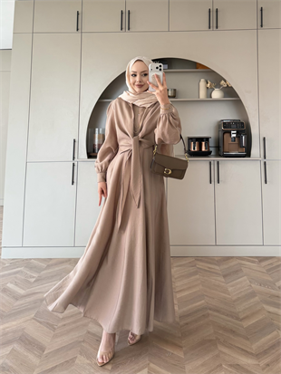 Zuma Sıfır Kol Bağlamalı Modal Elbise Bej (2006TB)