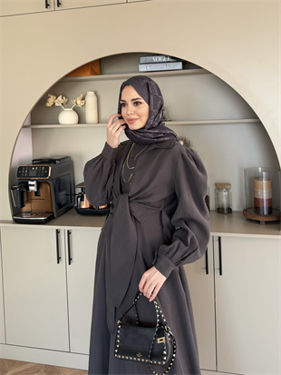 Zuma Sıfır Kol Bağlamalı Modal Elbise Antrasit (2006TB)