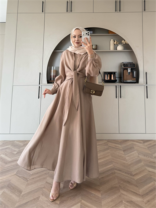 Zuma Sıfır Kol Bağlamalı Modal Elbise Bej (2006TB)