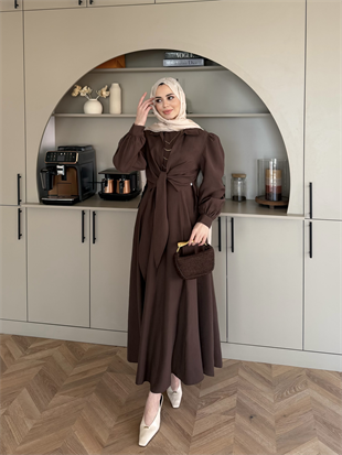 Zuma Sıfır Kol Bağlamalı Modal Elbise Kahve (2006TB)