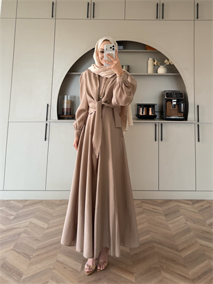 Zuma Sıfır Kol Bağlamalı Modal Elbise Bej (2006TB)