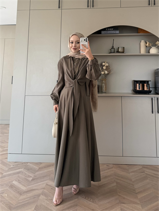 Zuma Sıfır Kol Bağlamalı Modal Elbise Haki (2006TB)