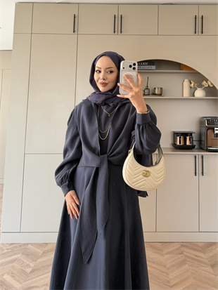 Zuma Sıfır Kol Bağlamalı Modal Elbise Lacivert (2006TB)