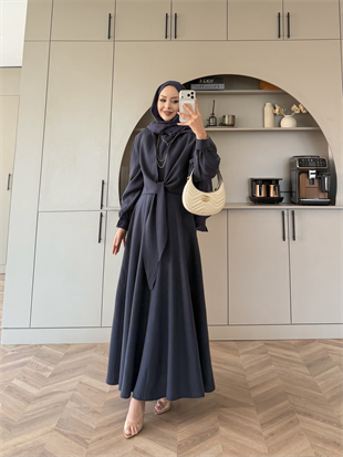 Zuma Sıfır Kol Bağlamalı Modal Elbise Lacivert (2006TB)