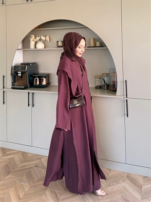 Zyra Omuz Şallı Yırtmaçlı Takım Bordo (2361)