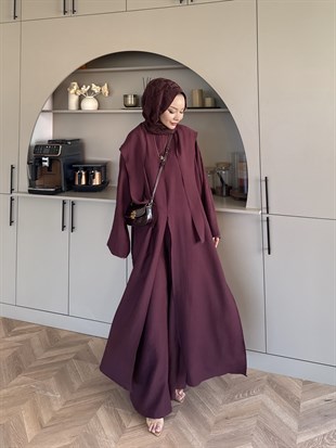 Zyra Omuz Şallı Yırtmaçlı Takım Bordo (2361)