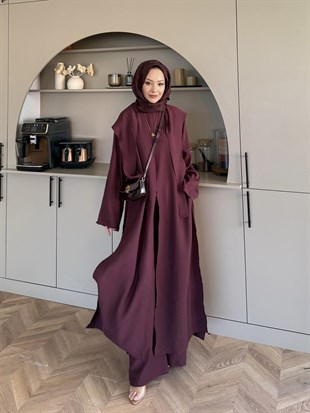 Zyra Omuz Şallı Yırtmaçlı Takım Bordo (2361)