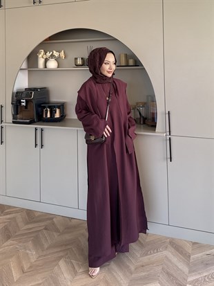 Zyra Omuz Şallı Yırtmaçlı Takım Bordo (2361)