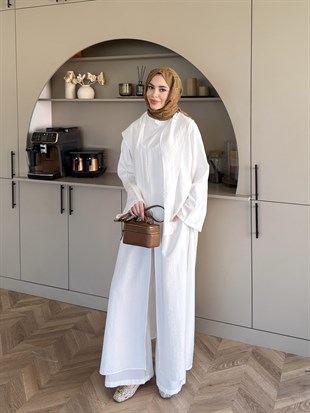 Zyra Omuz Şallı Yırtmaçlı Takım Ekru (2361)