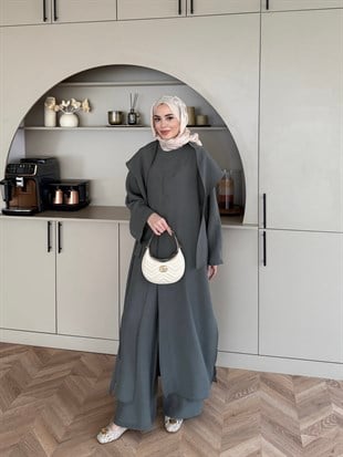 Zyra Omuz Şallı Yırtmaçlı Takım Haki (8832)