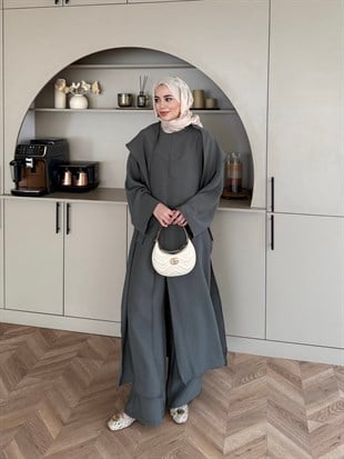 Zyra Omuz Şallı Yırtmaçlı Takım Haki (8832)