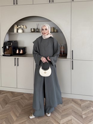 Zyra Omuz Şallı Yırtmaçlı Takım Haki (8832)