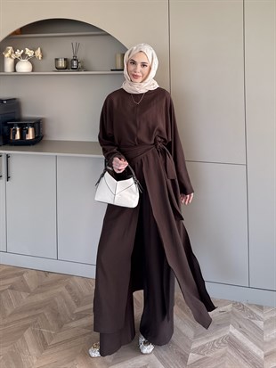 Zyra Omuz Şallı Yırtmaçlı Takım Kahve (2361)