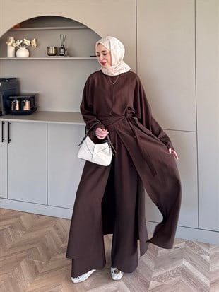 Zyra Omuz Şallı Yırtmaçlı Takım Kahve (2361)