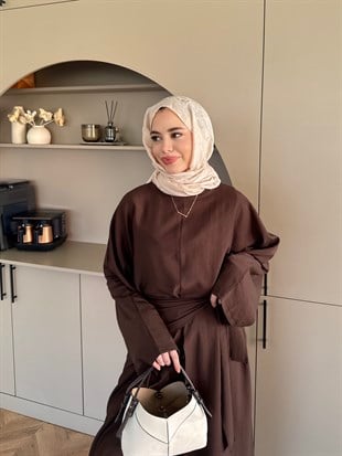 Zyra Omuz Şallı Yırtmaçlı Takım Kahve (2361)