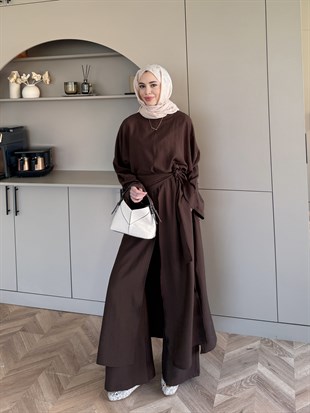 Zyra Omuz Şallı Yırtmaçlı Takım Kahve (2361)