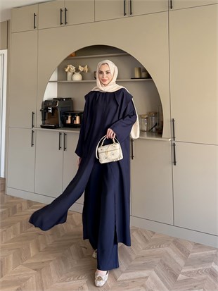 Zyra Omuz Şallı Yırtmaçlı Takım Lacivert (8832)