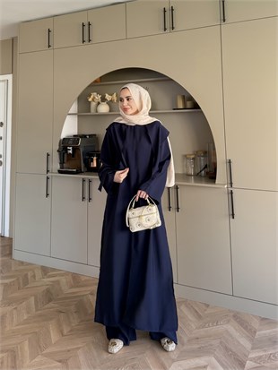 Zyra Omuz Şallı Yırtmaçlı Takım Lacivert (8832)