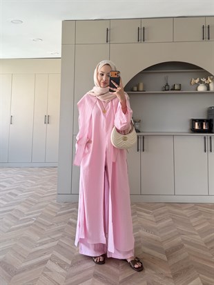 Zyra Omuz Şallı Yırtmaçlı Takım Pembe (2361)