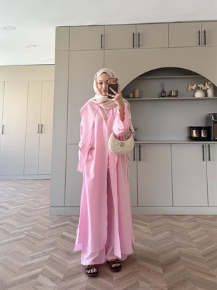 Zyra Omuz Şallı Yırtmaçlı Takım Pembe (2361)