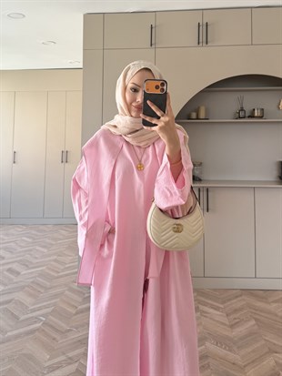 Zyra Omuz Şallı Yırtmaçlı Takım Pembe (2361)