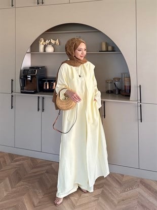 Zyra Omuz Şallı Yırtmaçlı Takım Sarı (2361)
