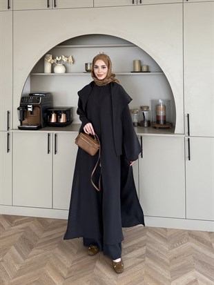 Zyra Omuz Şallı Yırtmaçlı Takım Siyah (8832)