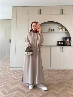Zyra Omuz Şallı Yırtmaçlı Takım Vizon (8832)