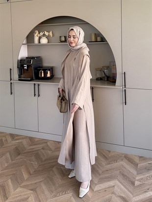 Zyra Omuz Şallı Yırtmaçlı Takım Vizon (2361)