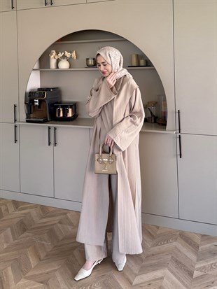 Zyra Omuz Şallı Yırtmaçlı Takım Vizon (2361)