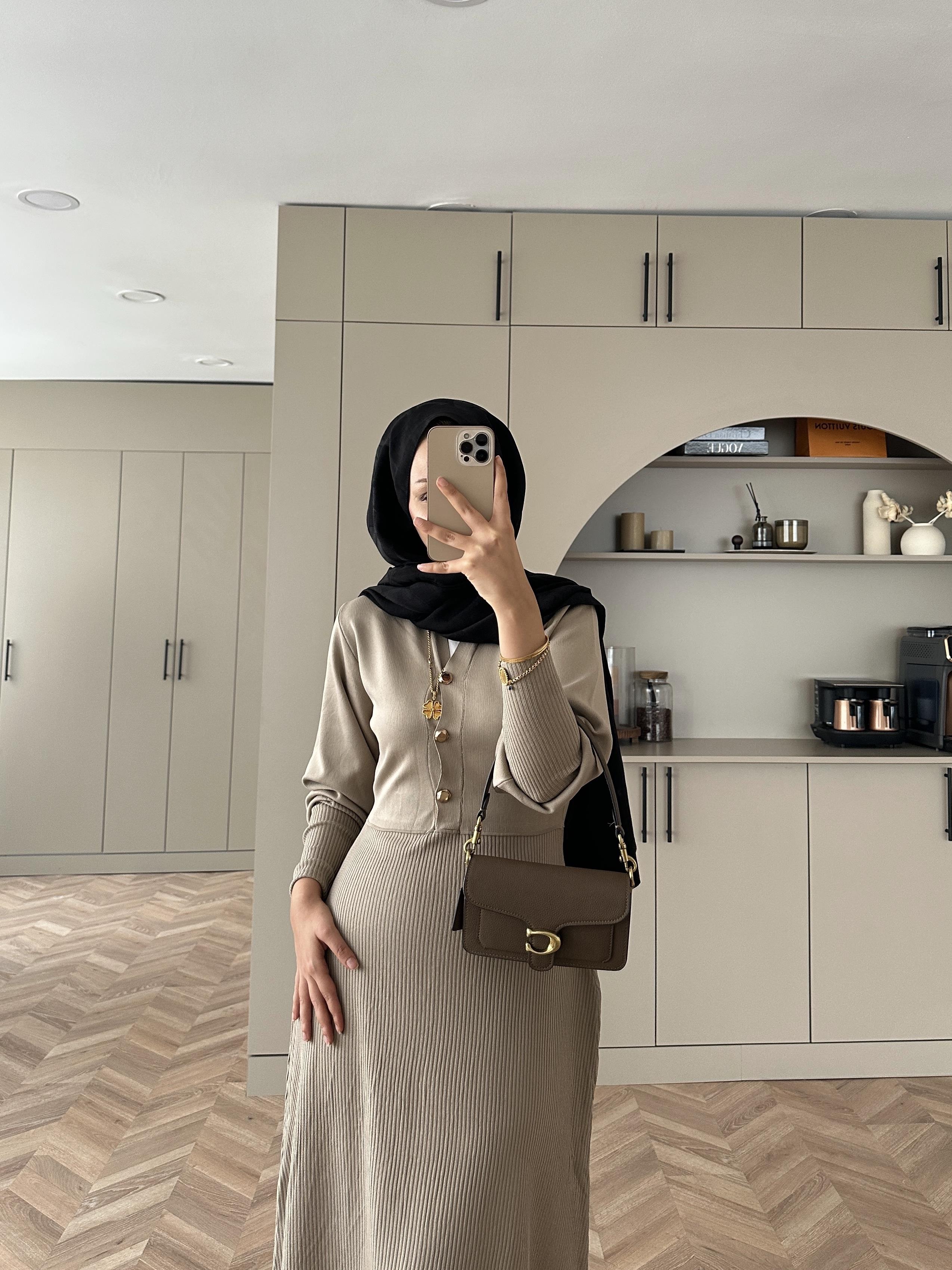 Ayda Triko Elbise Bej