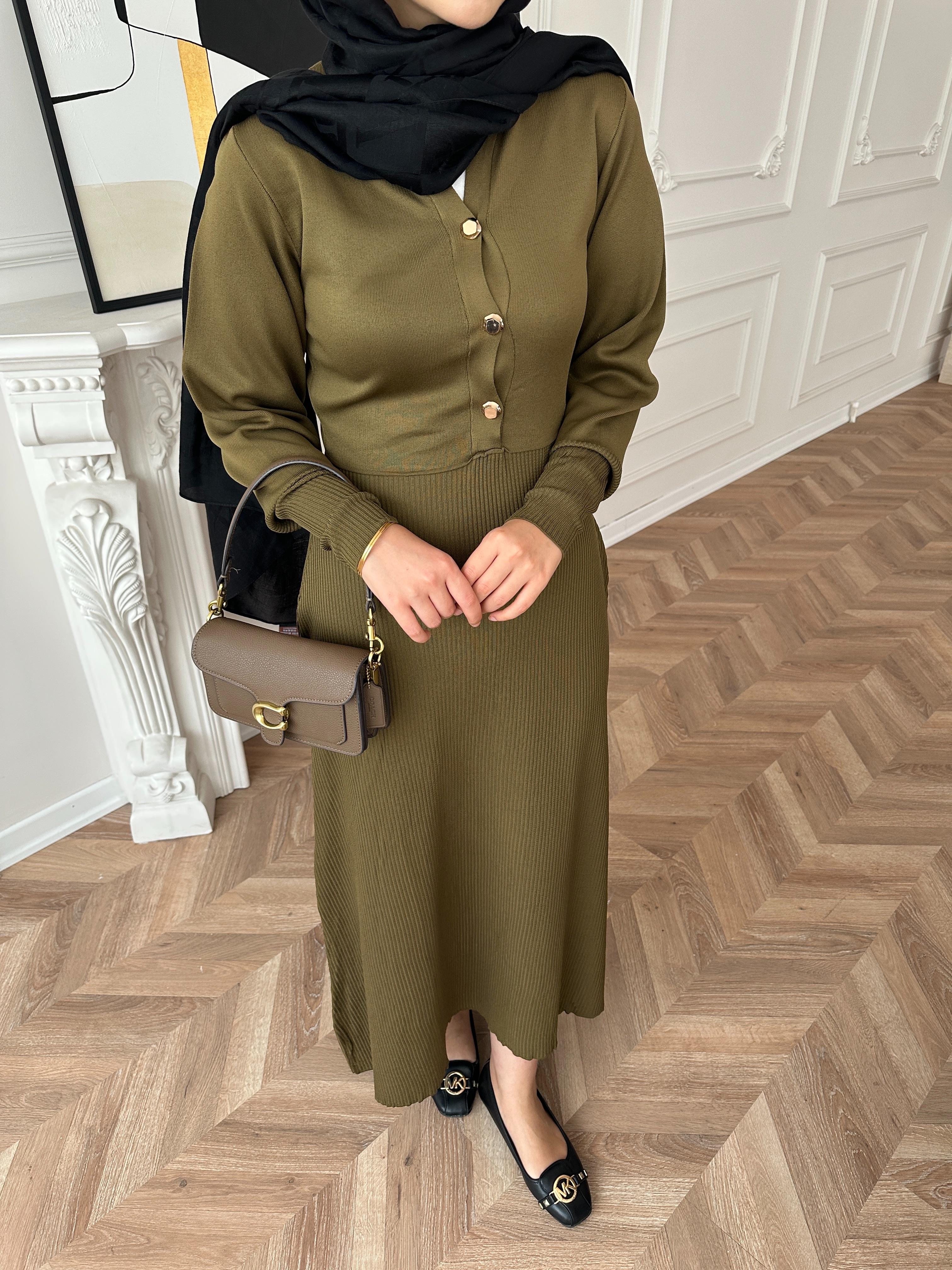 Ayda Triko Elbise Yeşil