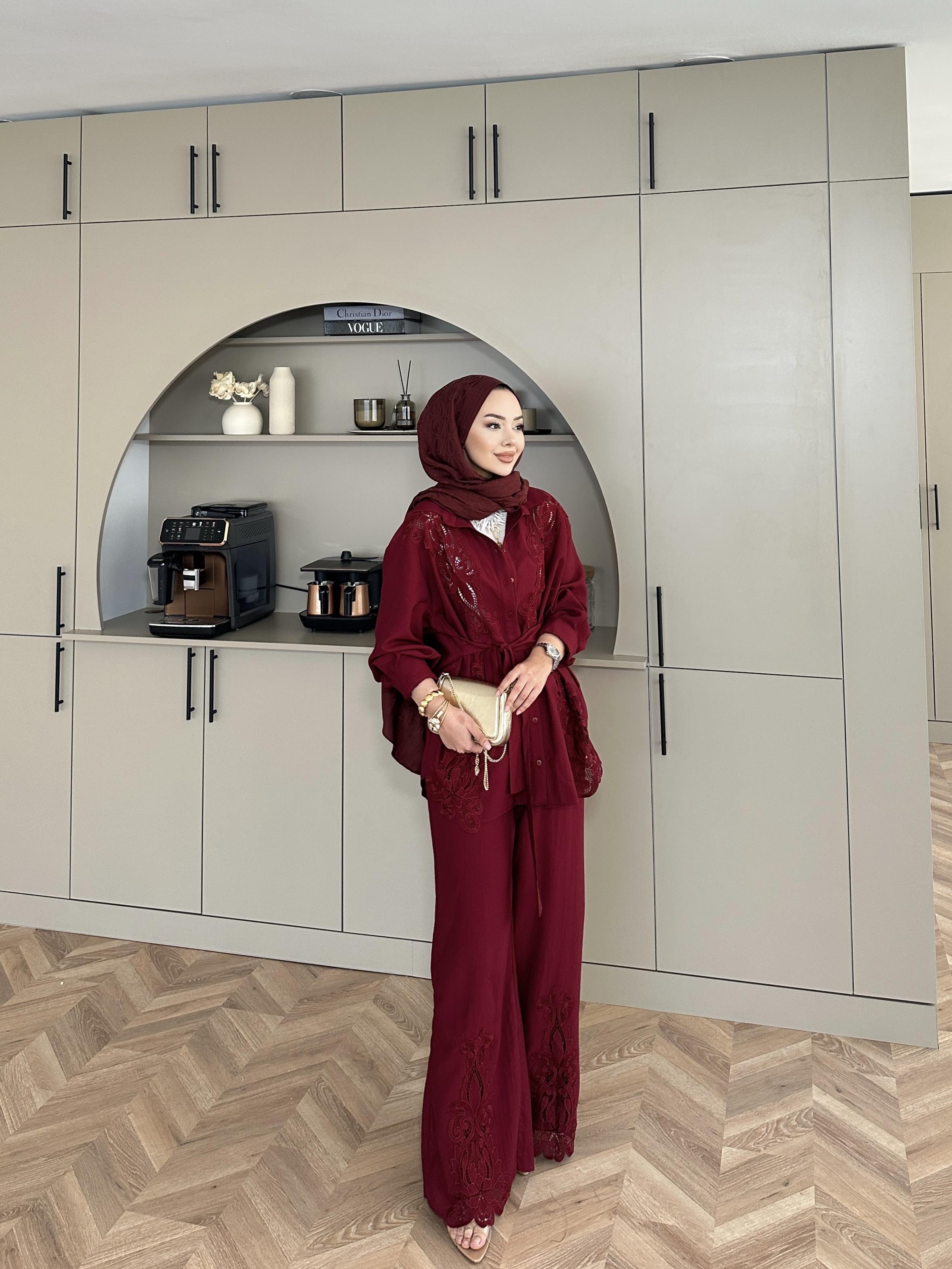 Biana Pantolonlu Takım Bordo 