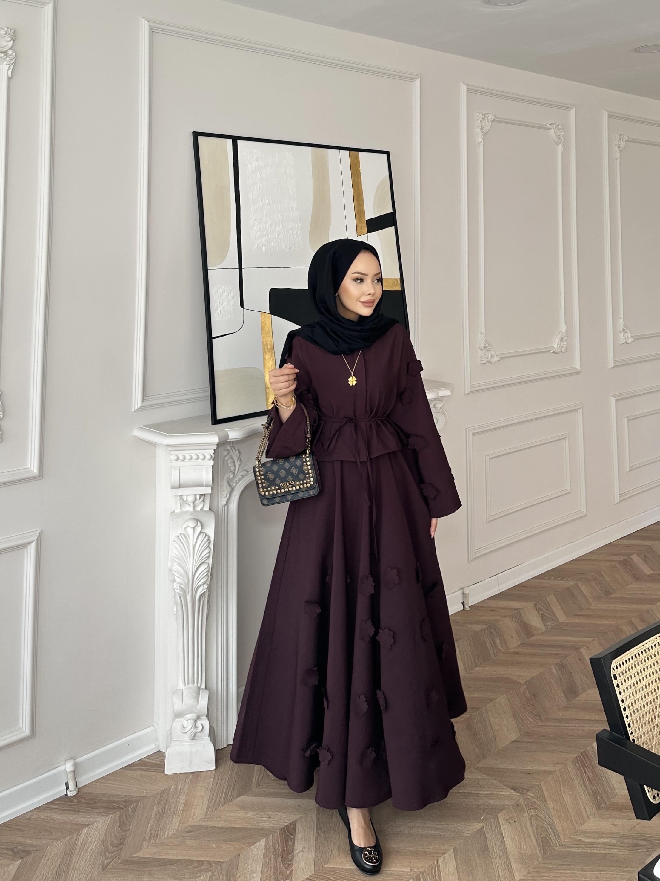 Çiçek Cupra Etekli Takım Mürdüm