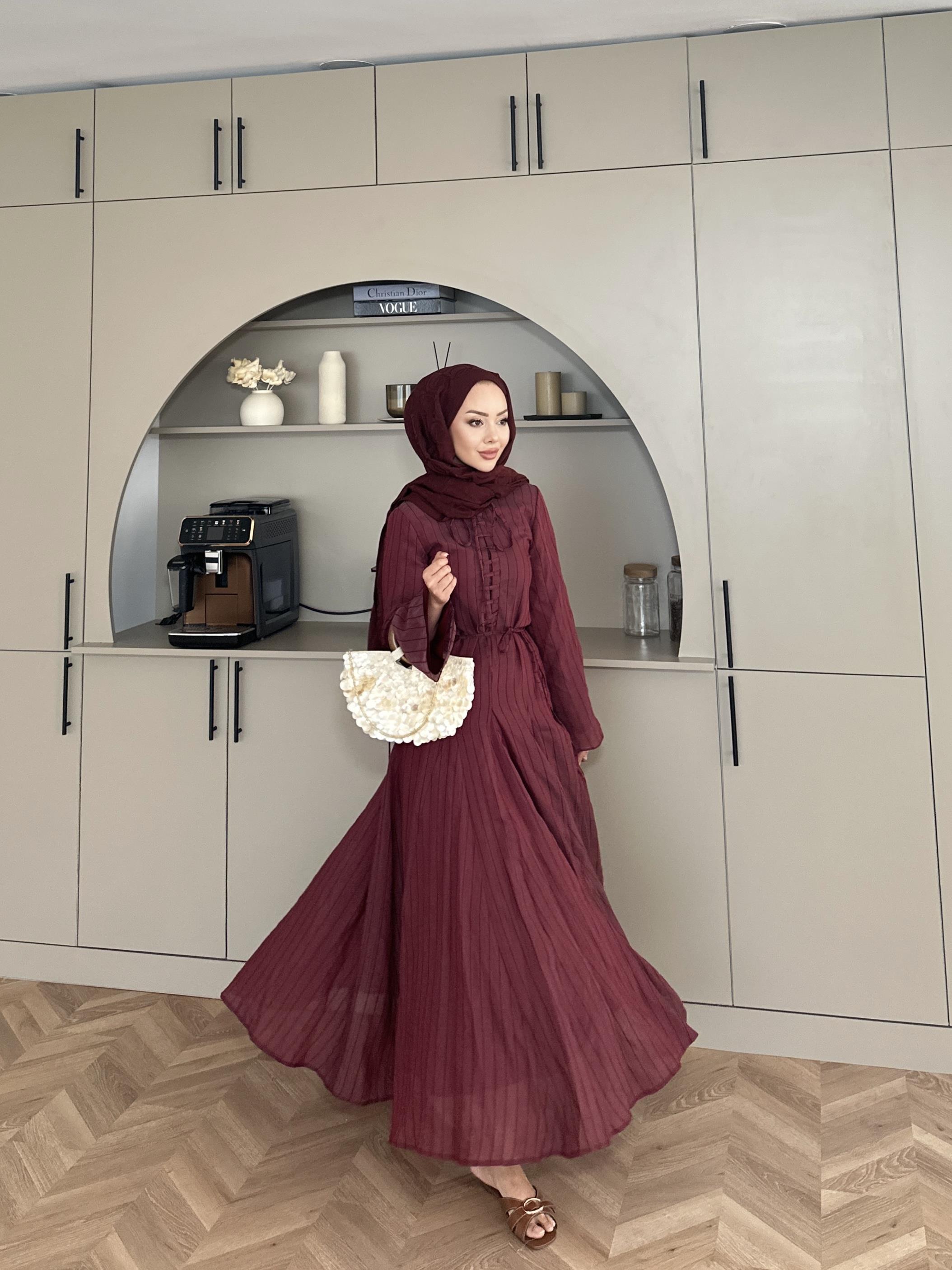 Cross Çizgili Elbise Mürdüm