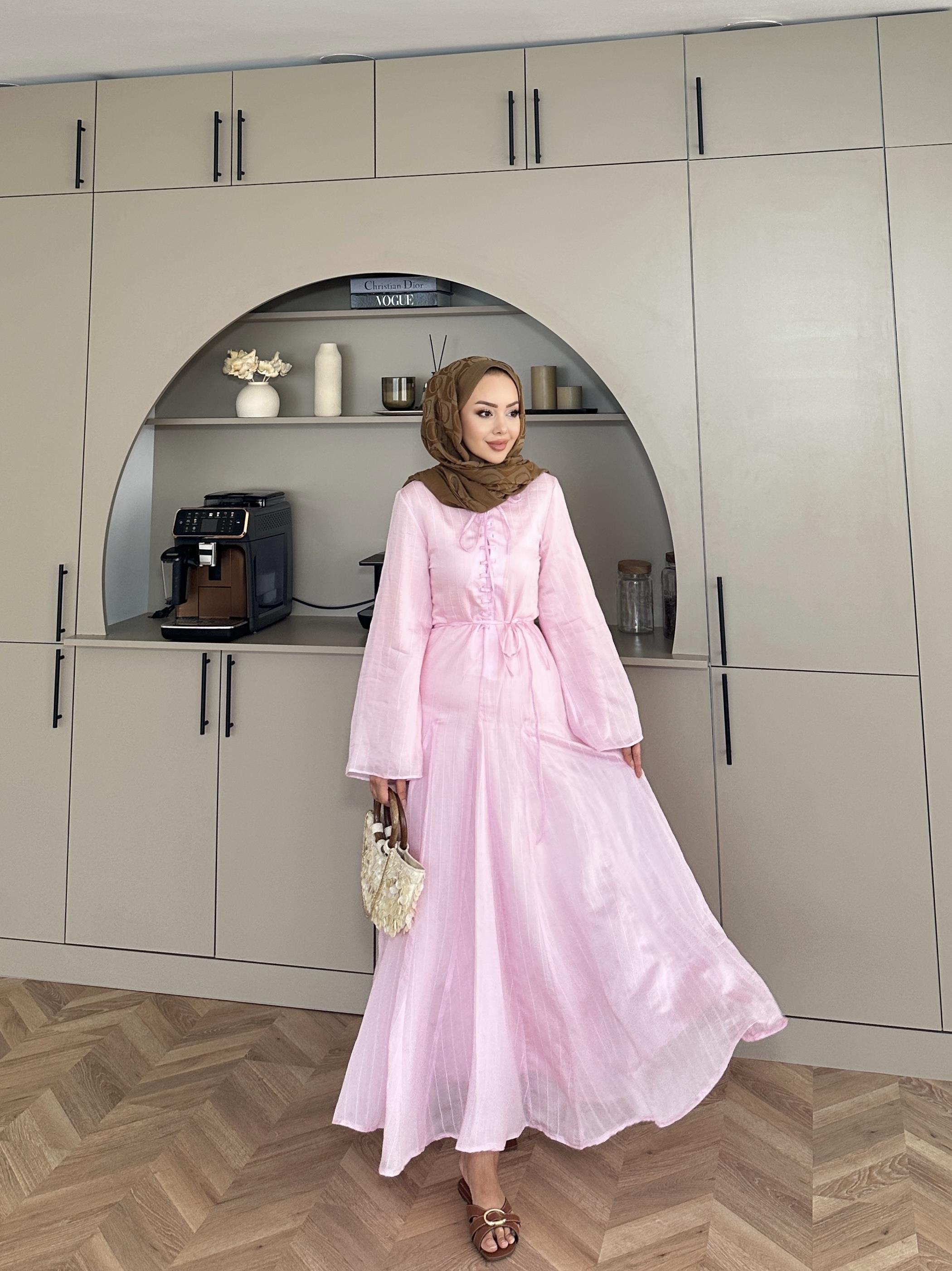 Cross Çizgili Elbise Pembe