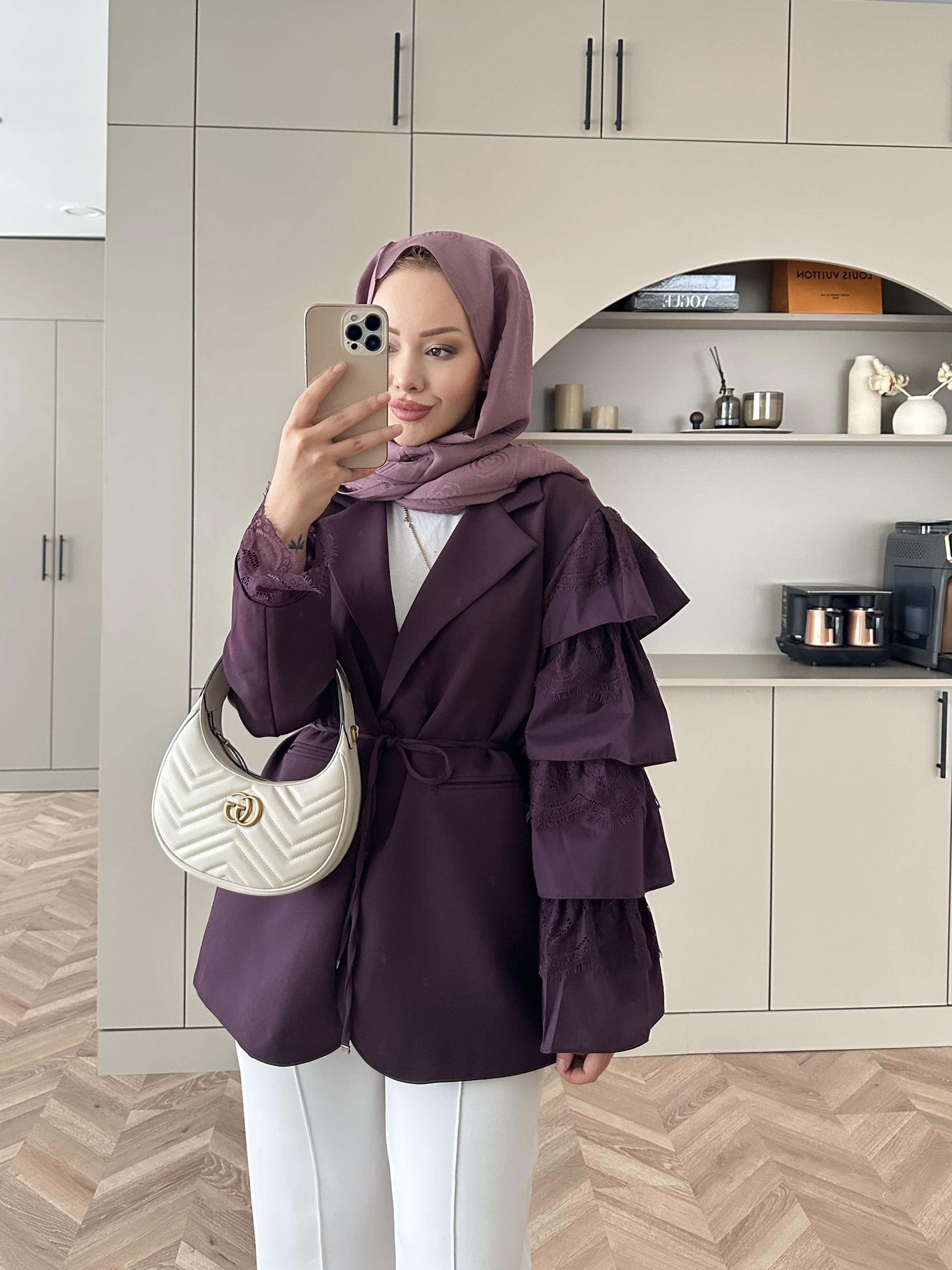 Dantelli Ceket Bordo