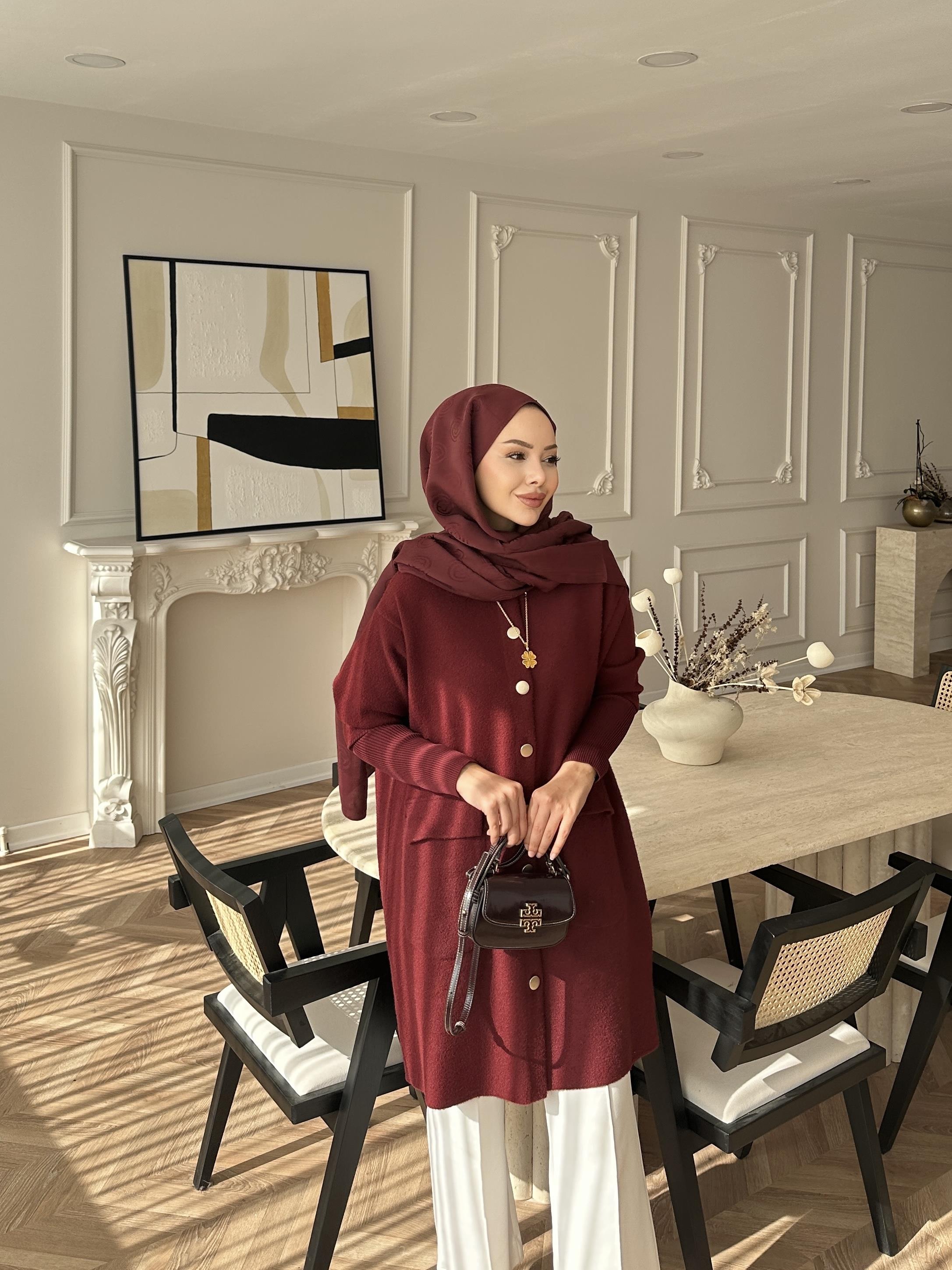 Erica Angora Uzun Hırka Bordo