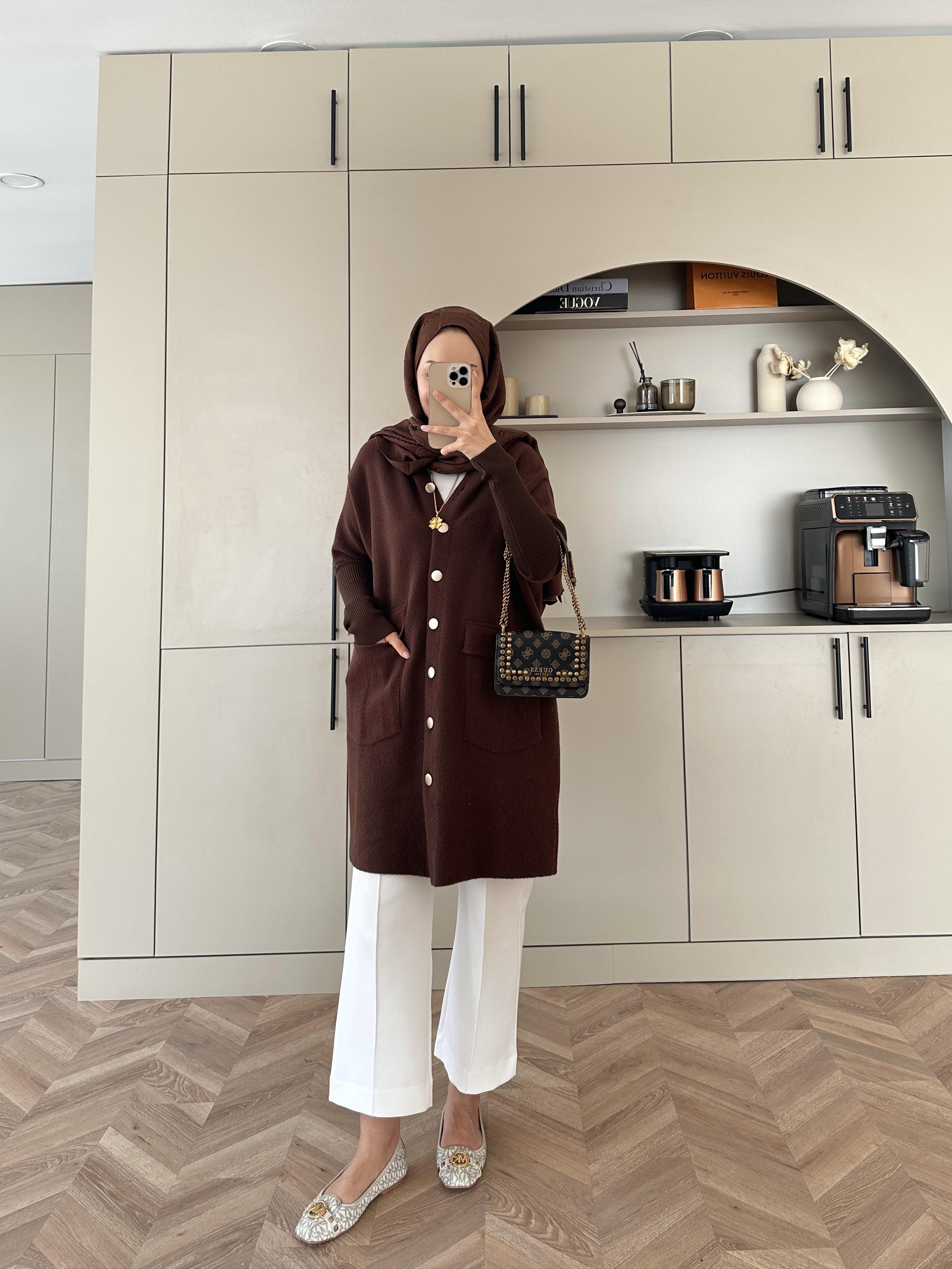 Erica Angora Uzun Hırka Kahverengi